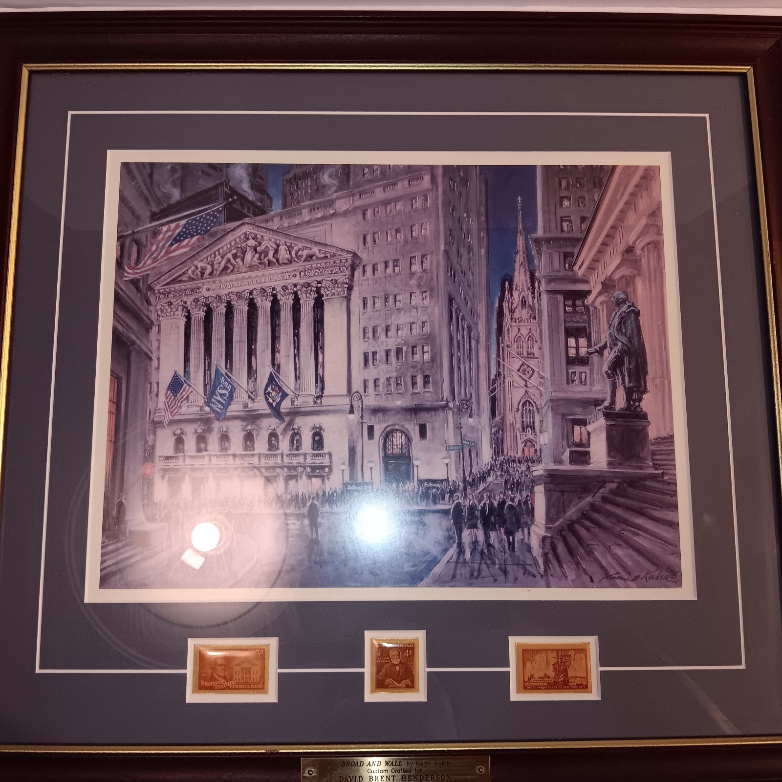 Kamil Kubic Broad and Wall Framed & Matted Collector Print w/ Stamps 20 x 18