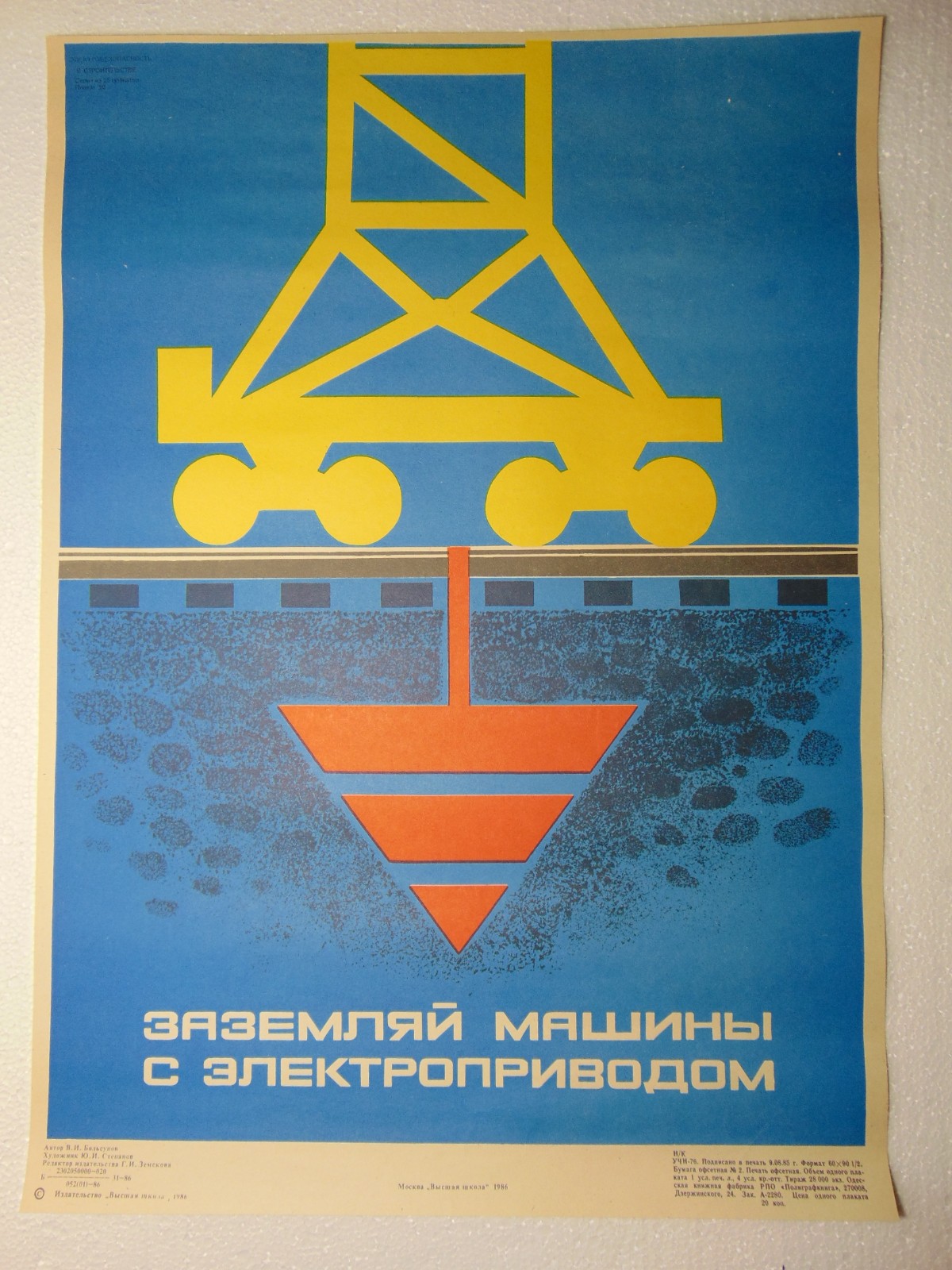 Original Soviet Safety Poster Electric Shock Ground electrically driven machines