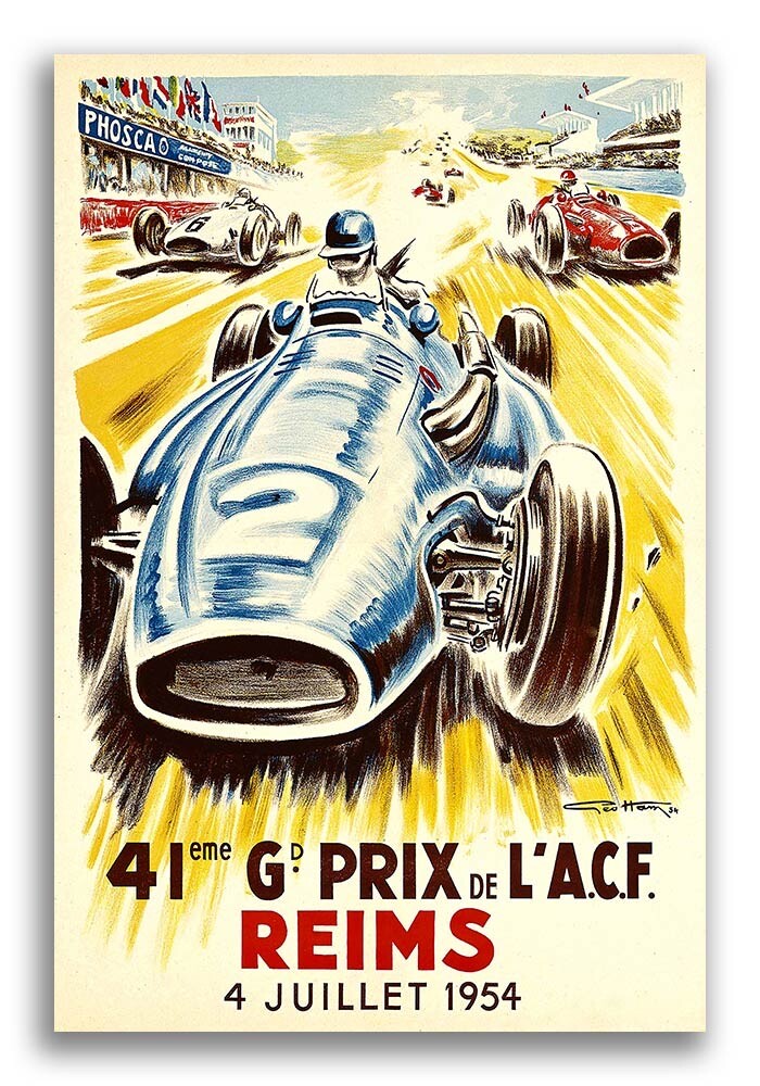 1954 Reims 41st Grand Prix Auto Race Vintage Style Poster – 24×36