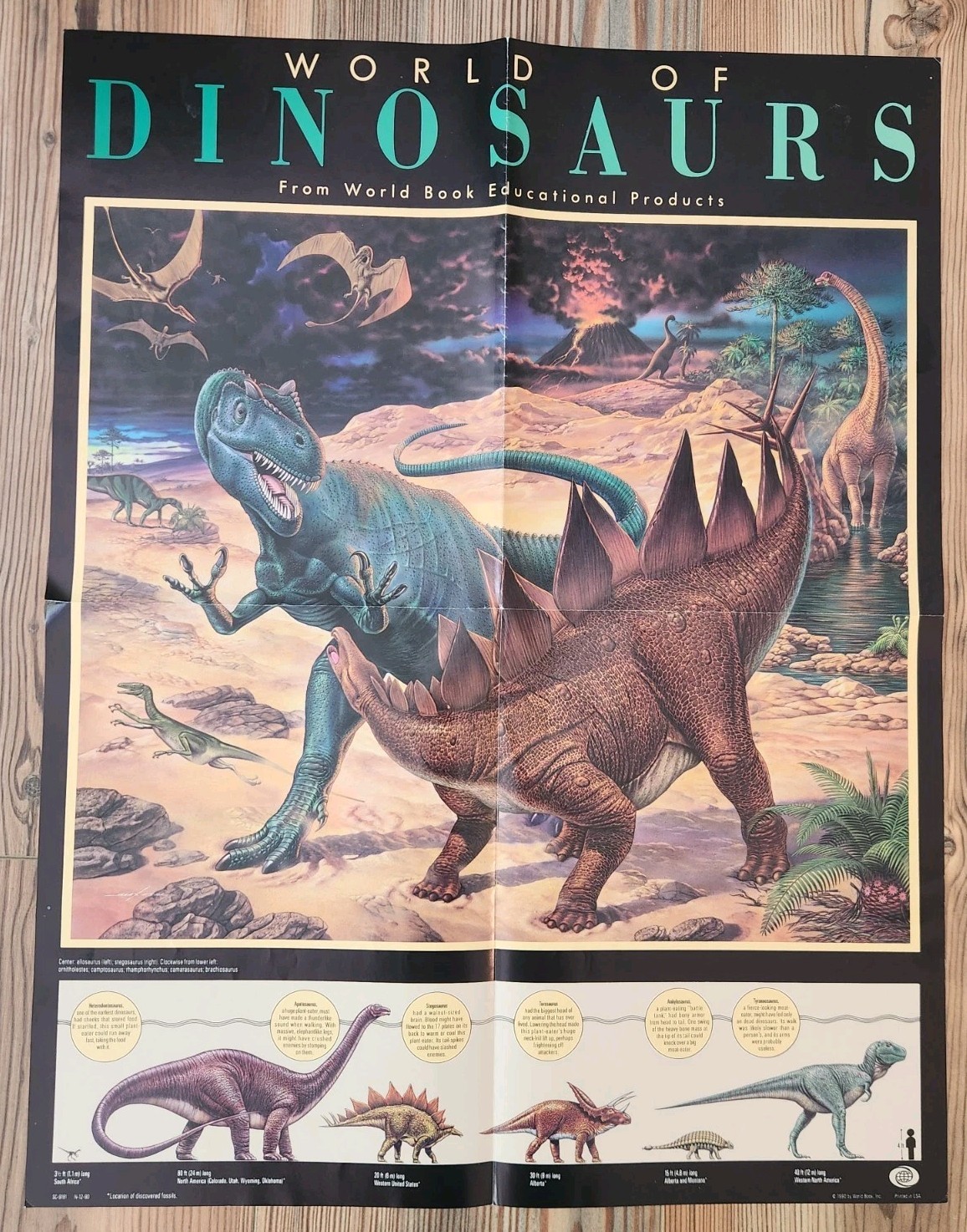 Vintage 1990 World of Dinosaurs Poster 17″ x 22″ by World Book T-Rex USA SC-9181