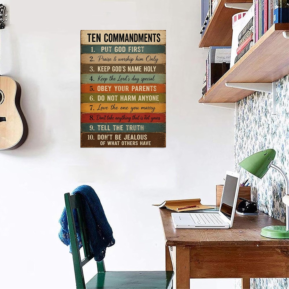 Ten Commandments Wood Plank Canvas Poster Wall Art Home Decor Sign Rules