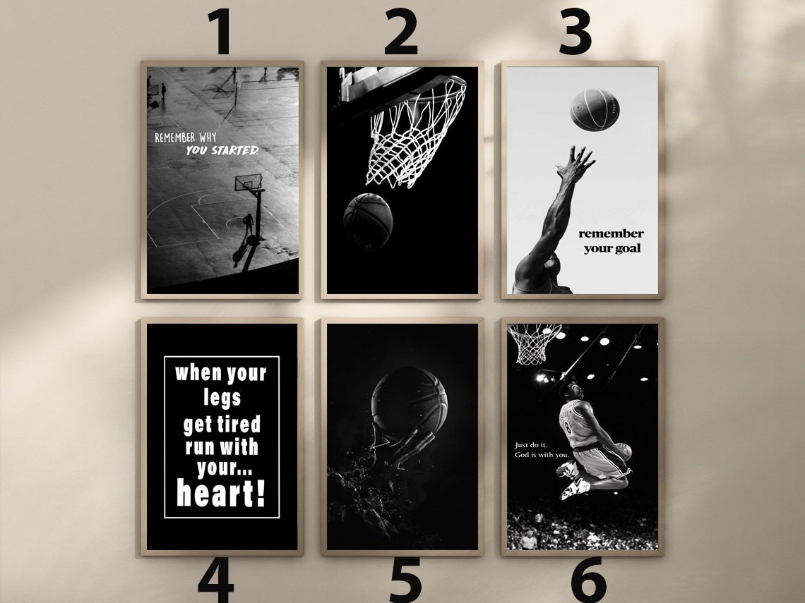 Basketball Motivational Quotes Black White Sports Wall Art Poster