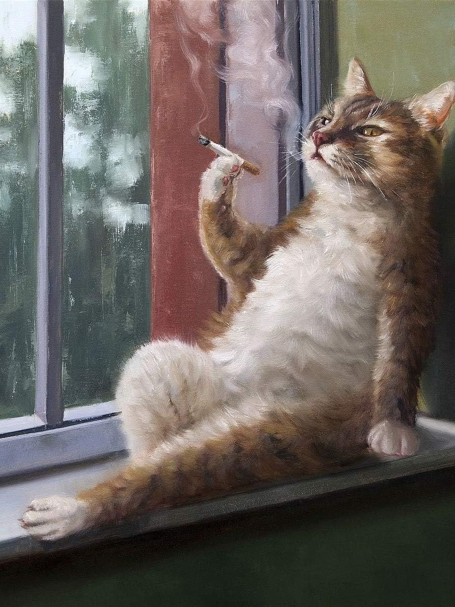 Rainy Day Blues Orange Tabby Cat Funny Whimsical Animal Art Print 24×36