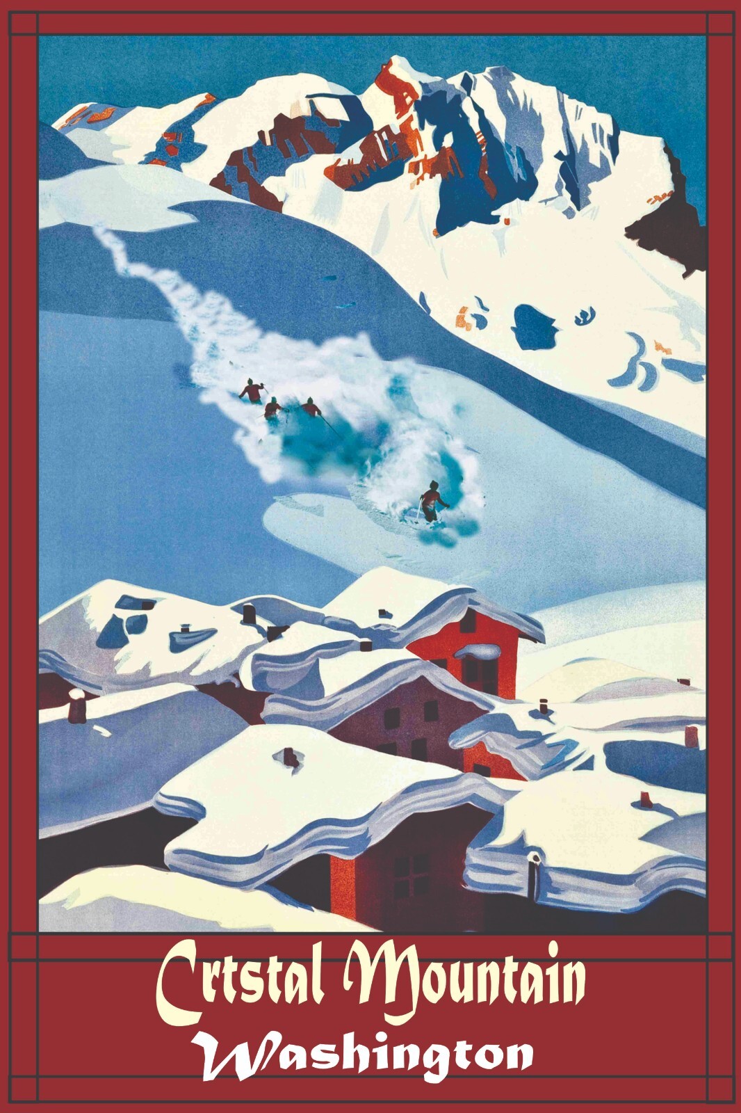 Crystal Mountain Washington Skiing Travel Poster 16×24 Ski Resort Art Print