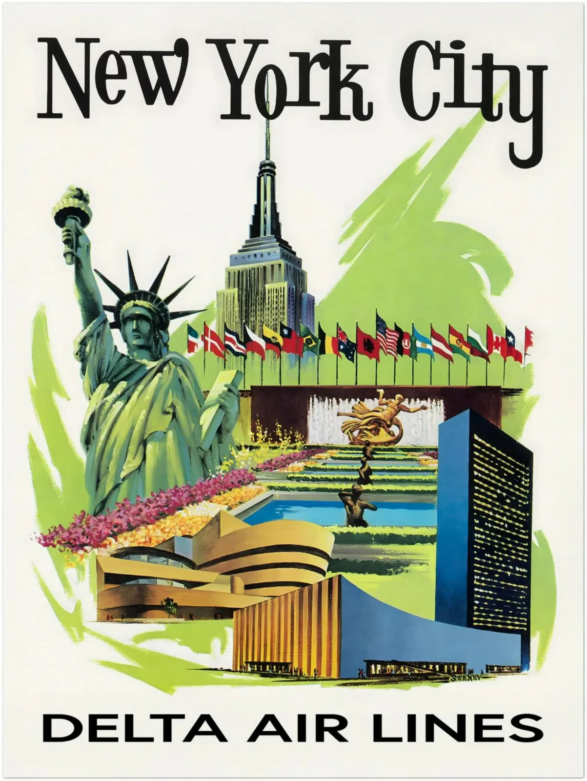 New York City Delta Air Lines Vintage Travel Poster 24×36