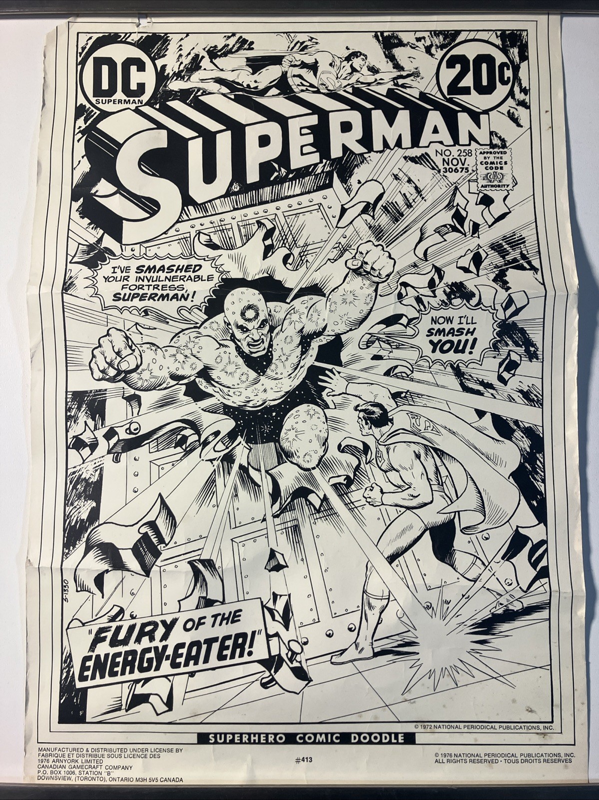 Original 1976 Superhero Comic Doodle 413 Superman #258 Cover 11 1/2″x17″ Poster
