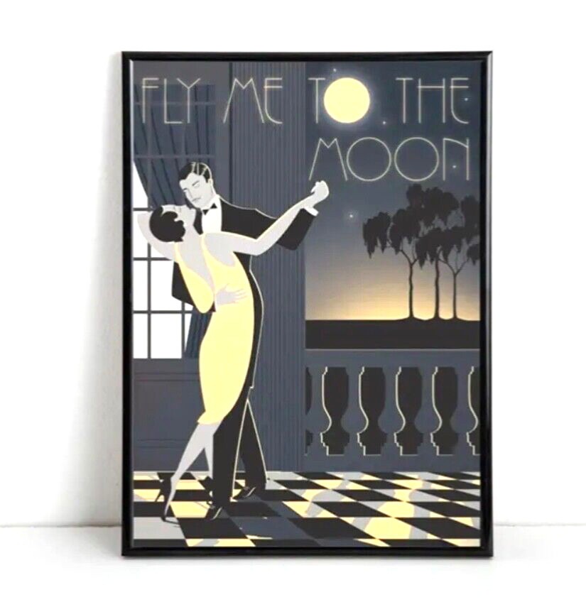 Art Deco Poster Fly Me to the Moon Frank Sinatra Song 16 x 24 in Abstract