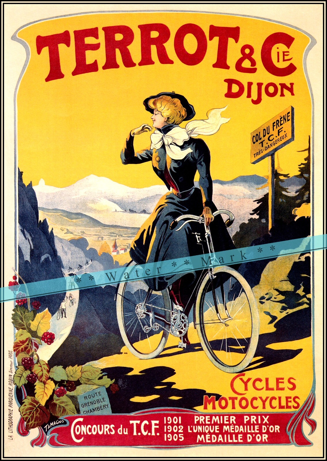 Cycles Terrot & Cie 1905 Dijon France Vintage Style Bicycle Advertising Art