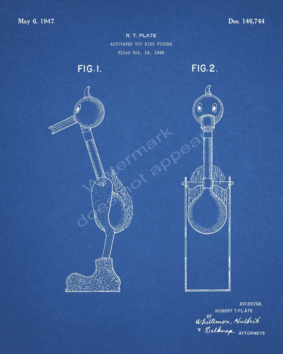 Water Drinking Activated Toy Bird Patent Print – Blueprint