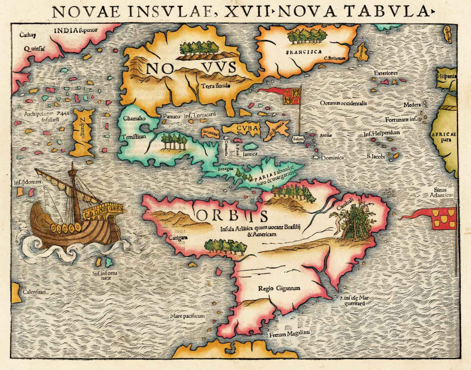 1540 North South America Map Ship Wall Art Poster Print Home Decor Munster
