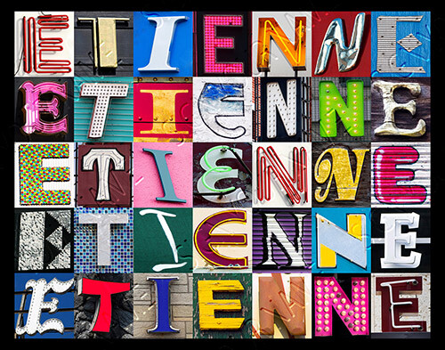 ETIENNE Name Poster featuring photos of actual sign letters