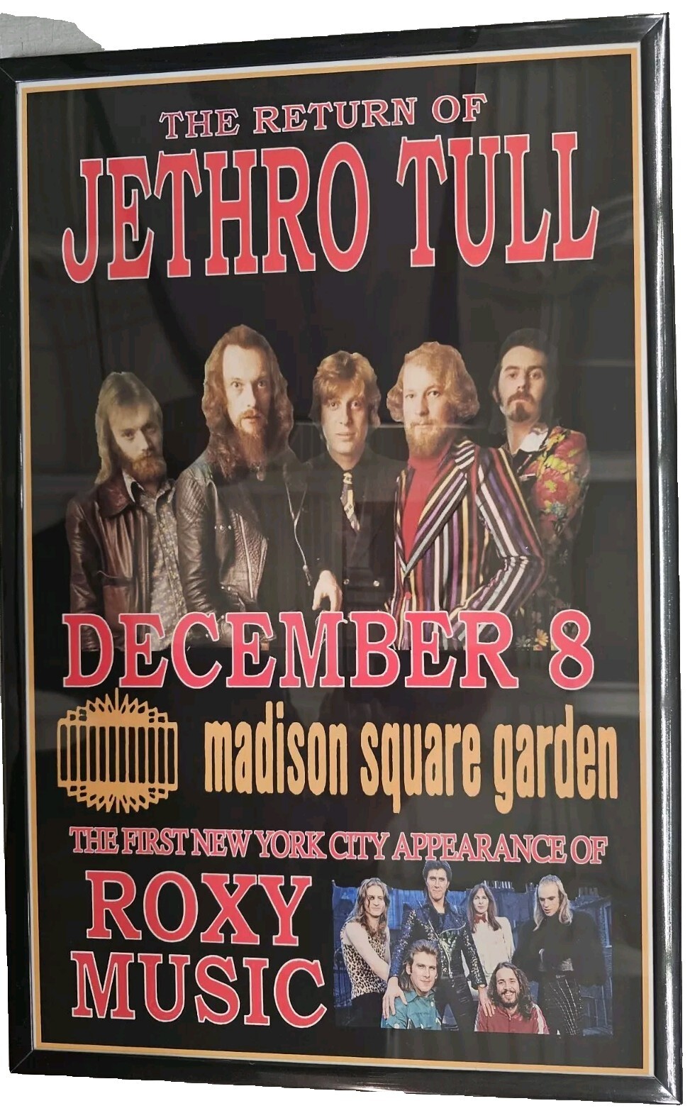 Jethro Tull & Roxy Music 1972 MSG Concert Poster 11 X 17 Framed