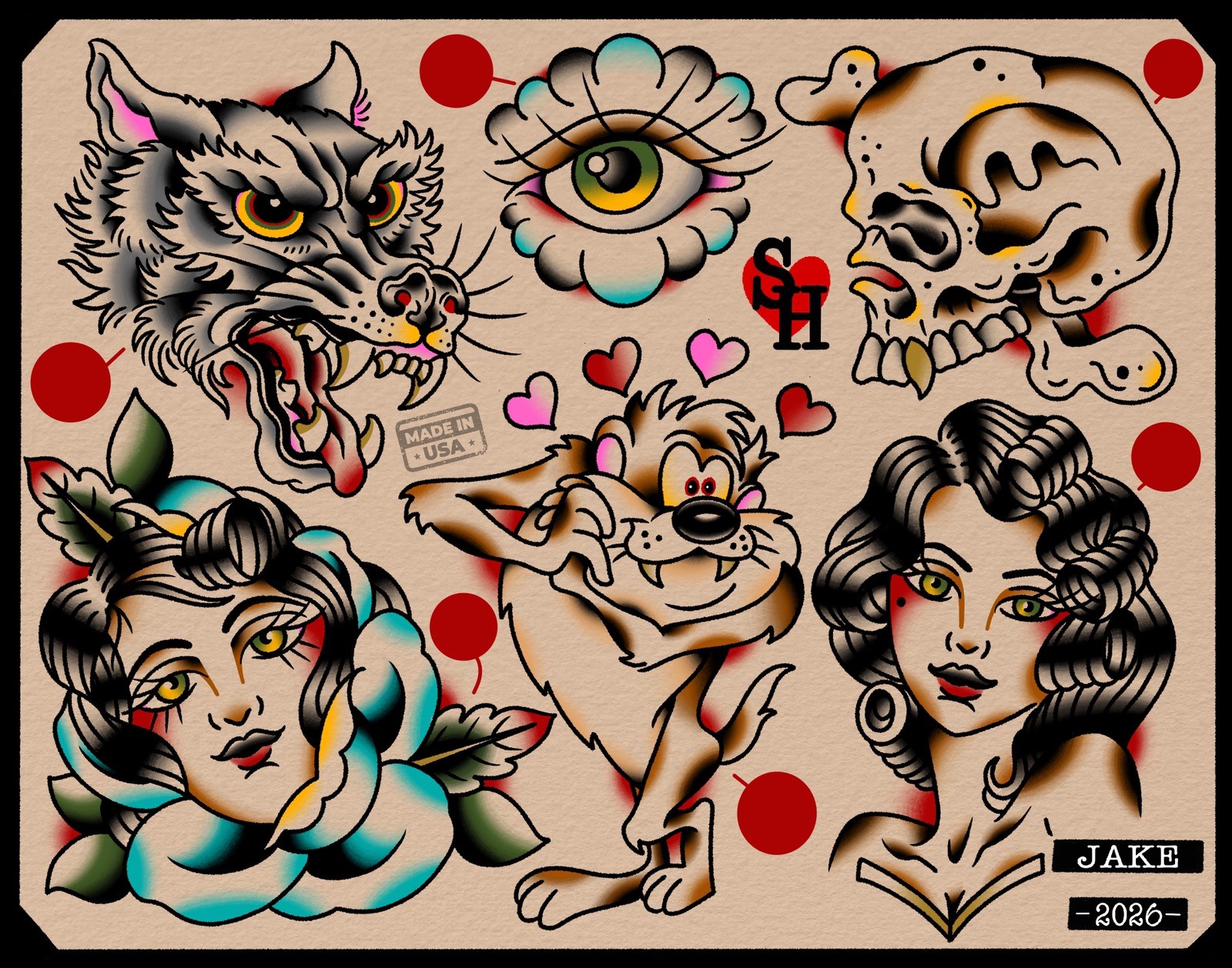 American Traditional Taz Tattoo Flash Print 11×14