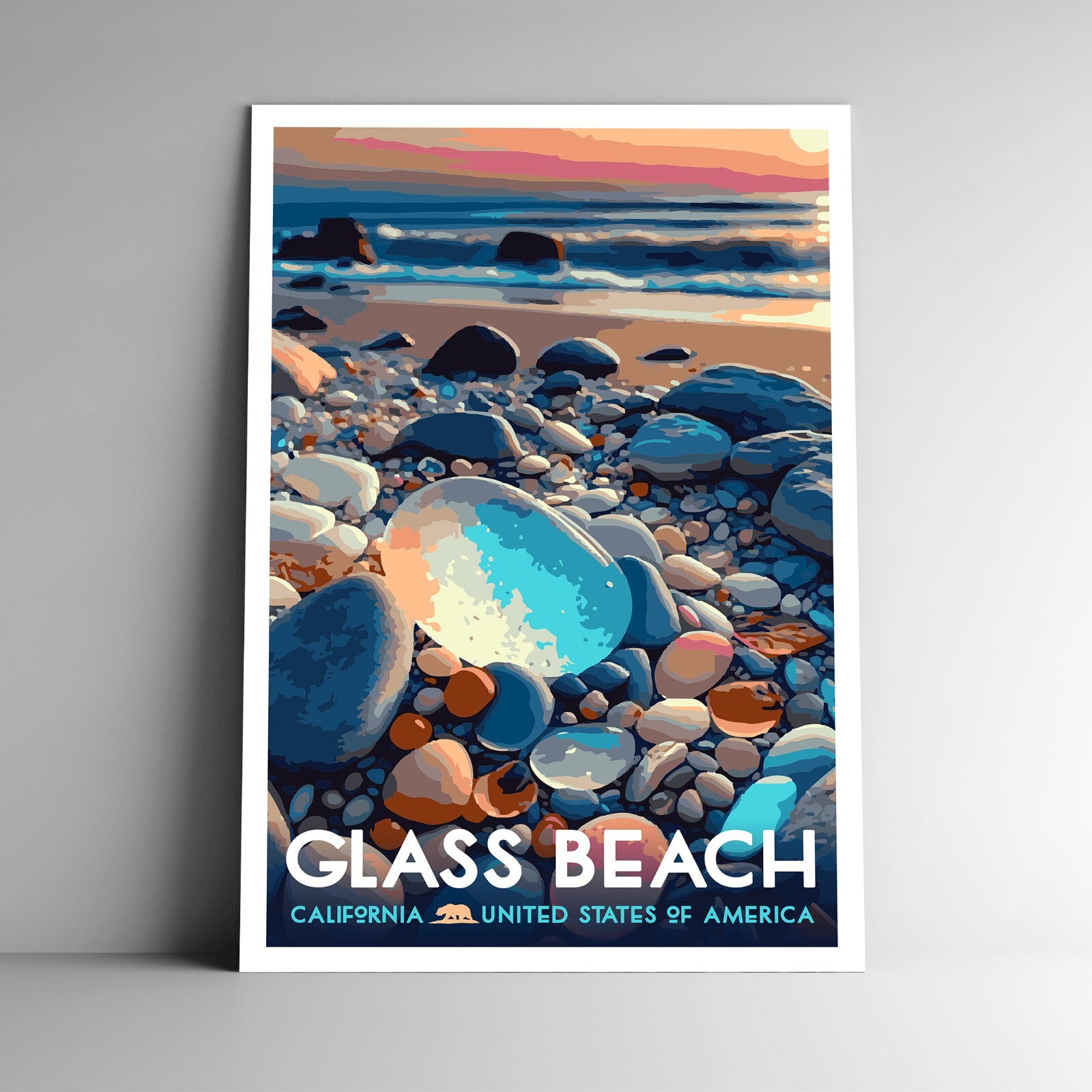 Glass Beach Travel Poster / Postcard Fort Bragg California USA Multiple Sizes