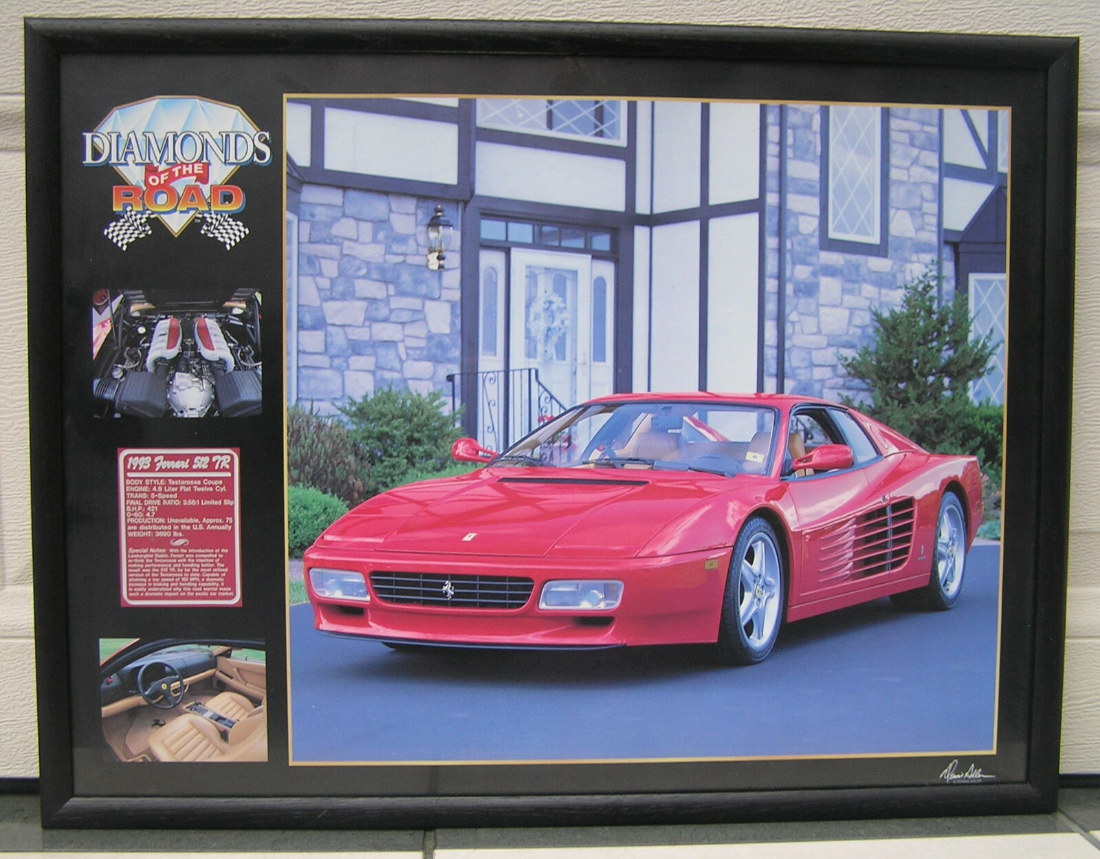 1993 Ferrari 512 TR Teatarossa Coupe Poster- FRAMED, 25 x 18 1/2 x 1