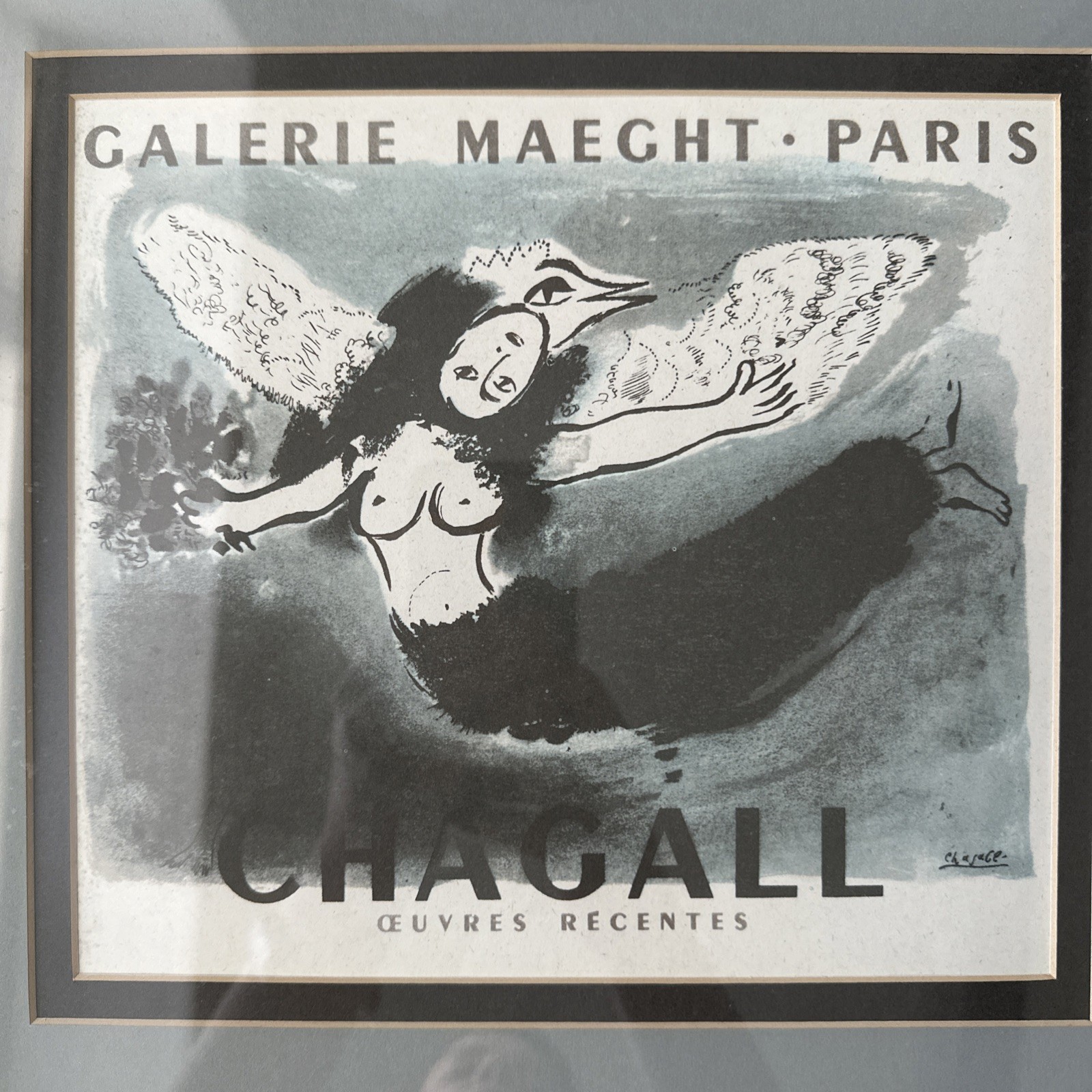 Marc Chagall Galerie Maeght Paris Framed Matted Poster Lithograph 20”x16”