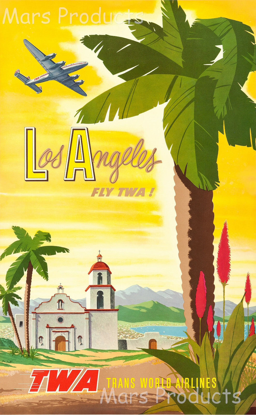 Los Angeles California TWA 1955 Vintage Style Airline Travel Poster 24×36
