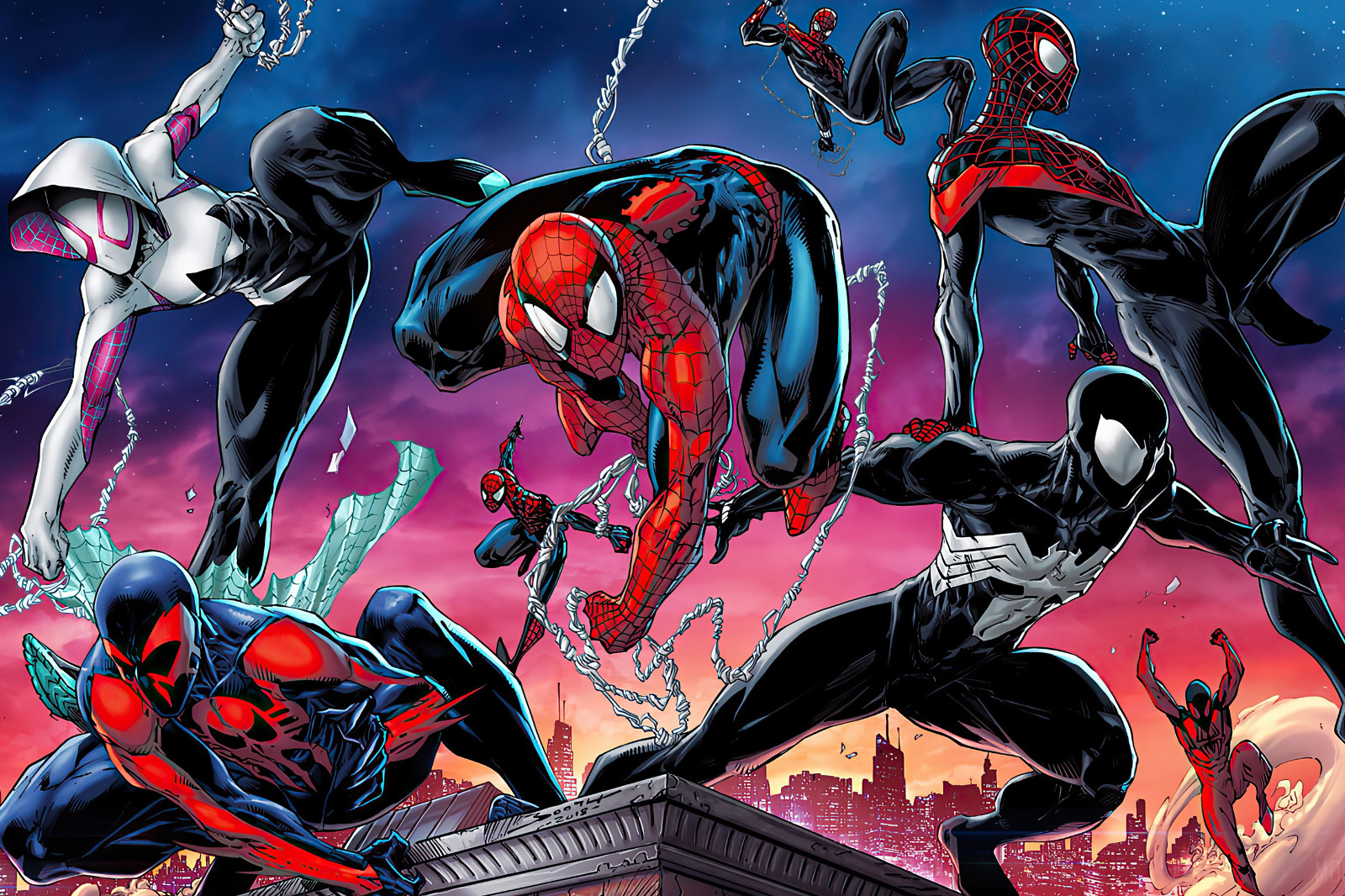 Spider-Man Spider-Gwen Miles Morales 2099 Symbiote Black Suit Scarlet Poster