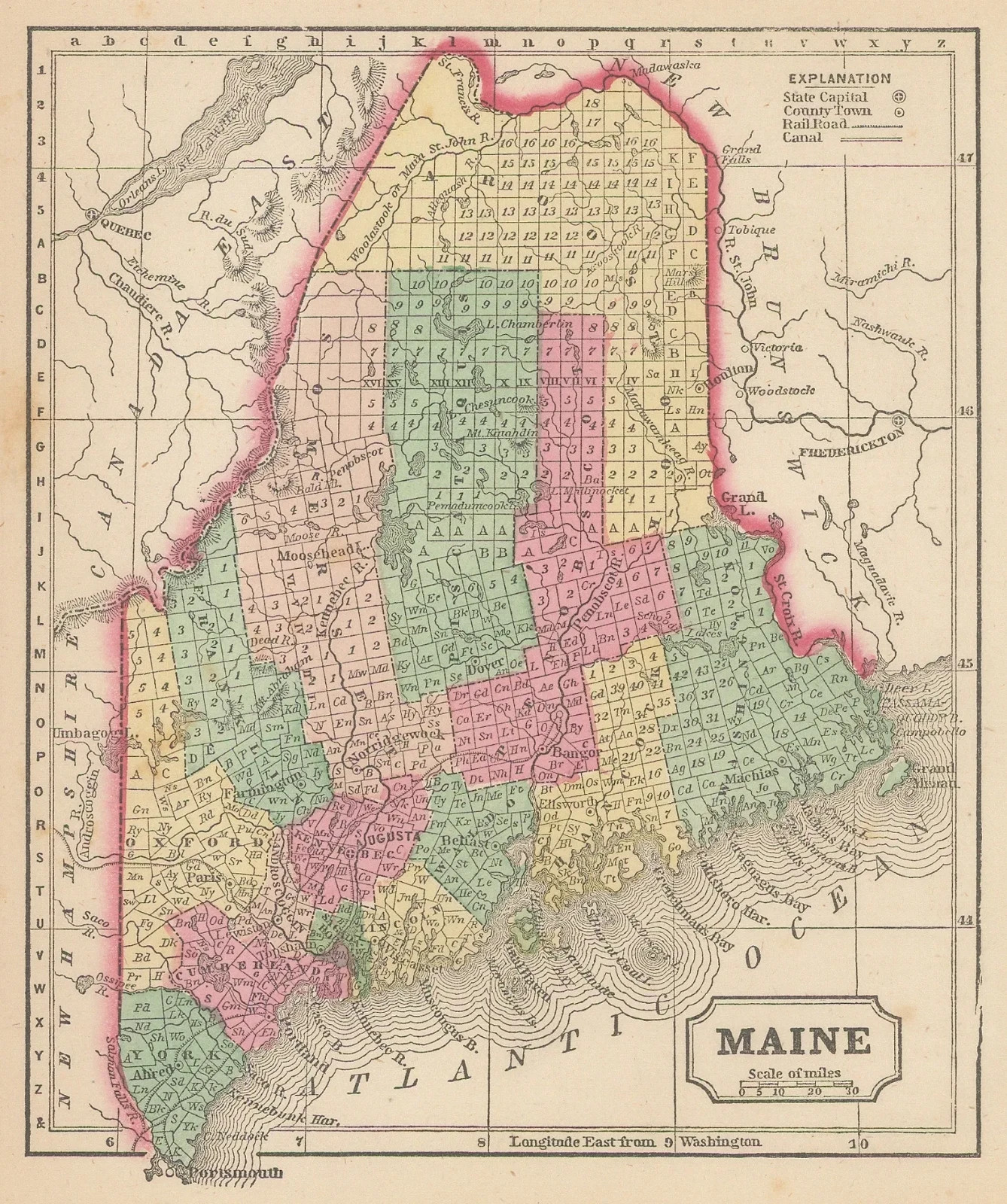 Map of Maine USA 1857 Vintage Historic Map Poster Print