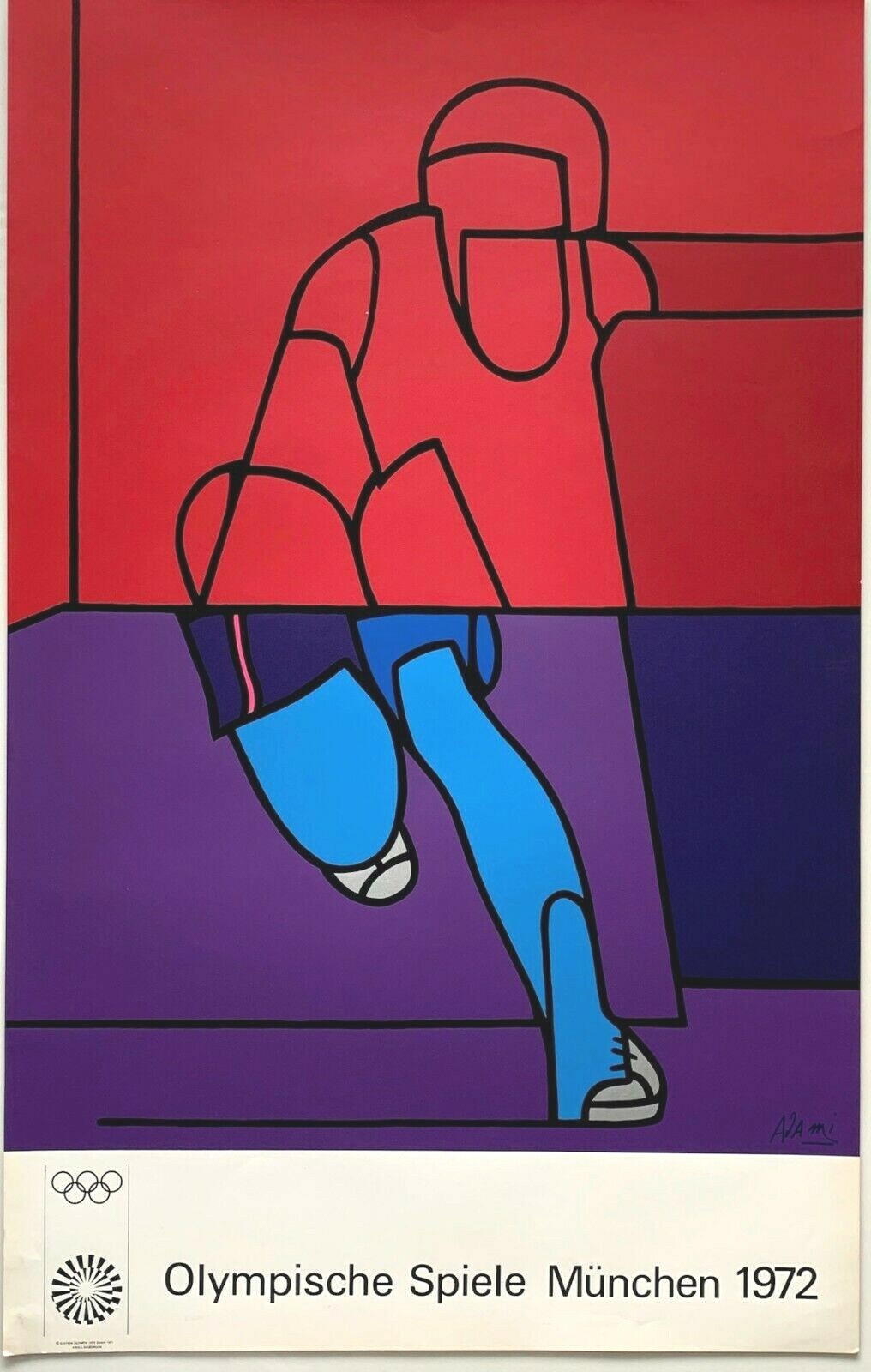 1972 Valerio Adami (Edition 3) Munich Olympic Poster ORIGINAL Art 25″ x 40″