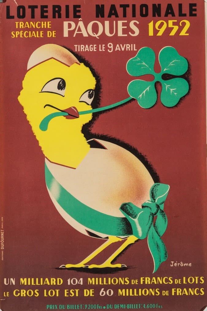 Original French Vintage Poster “Loterie Nationale” – PAQUES by Jerome 1952