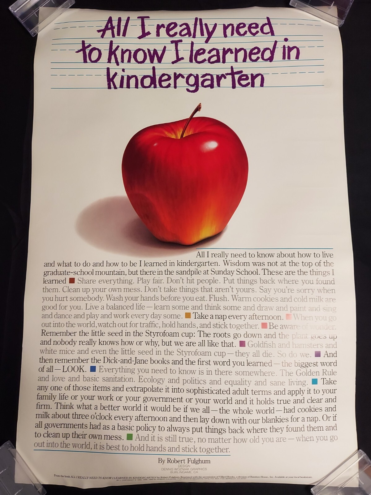 Vintage 1989 ALL I REALLY NEED TO KNOW I LEARNED IN KINDERGARTEN 23×35 Poster