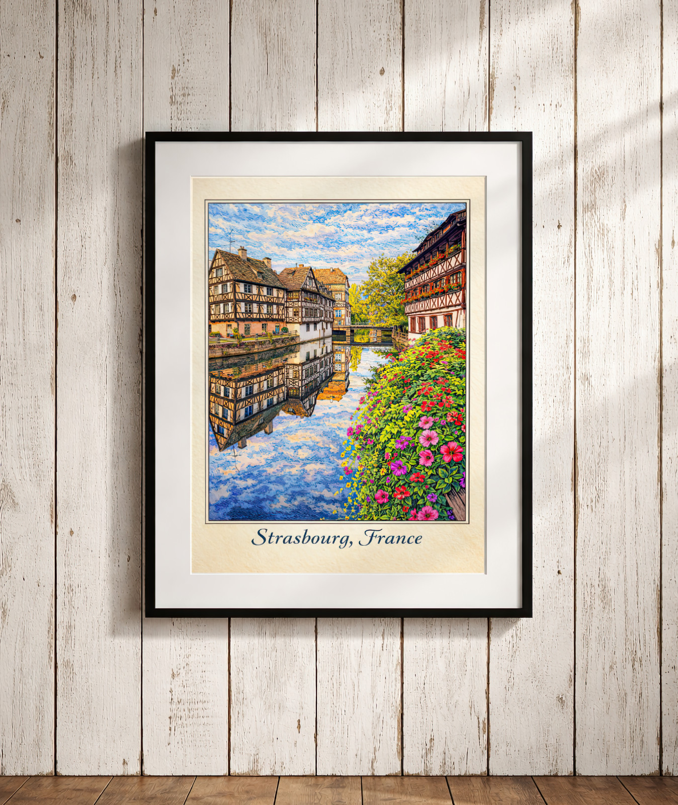 Strasbourg France Travel Poster, Alsace Canal Illustration Wall Art Print