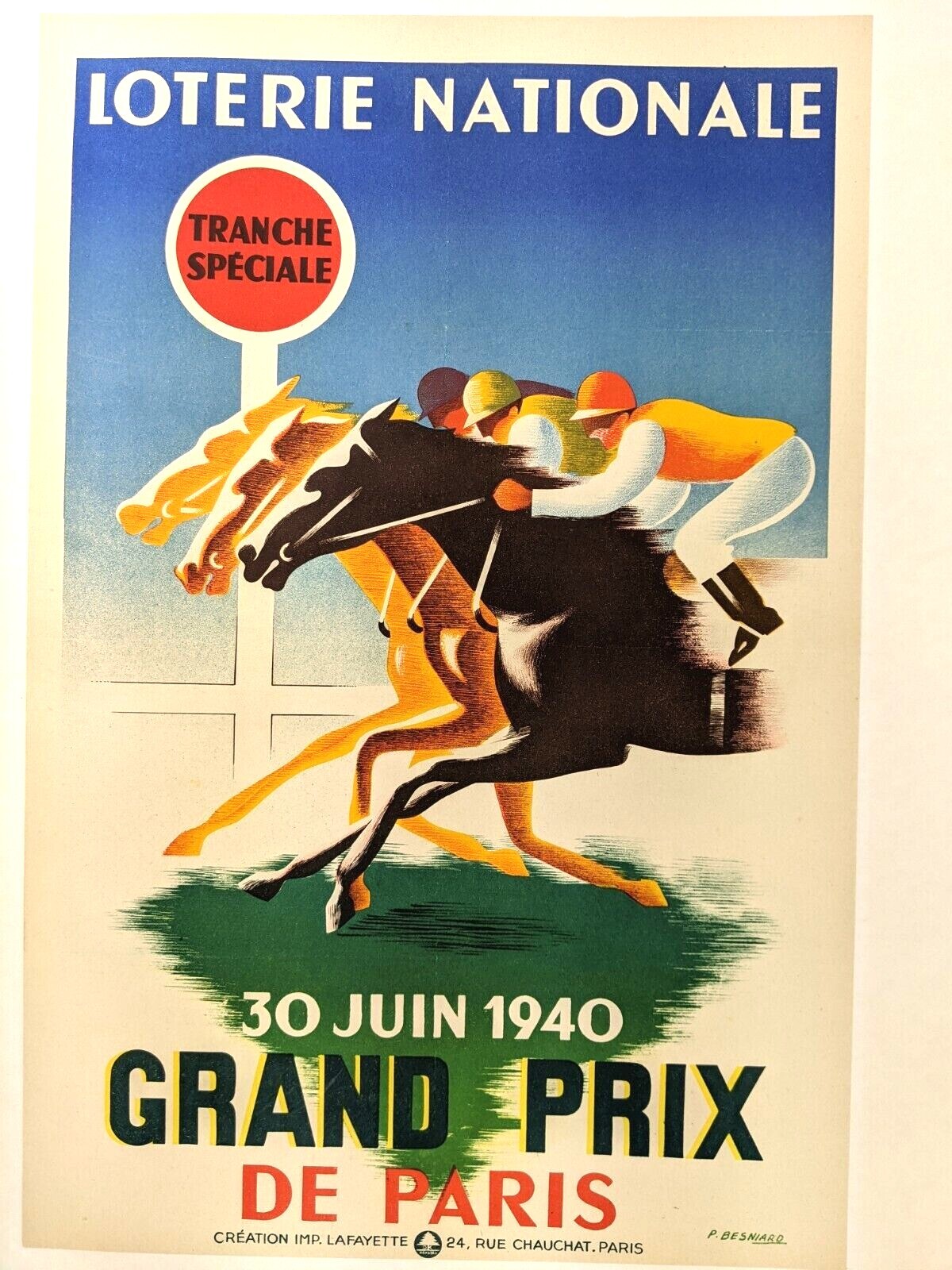 1940 Grand Prix De Paris Loterie Nationale P Besniard Chauchat Horse Race Print