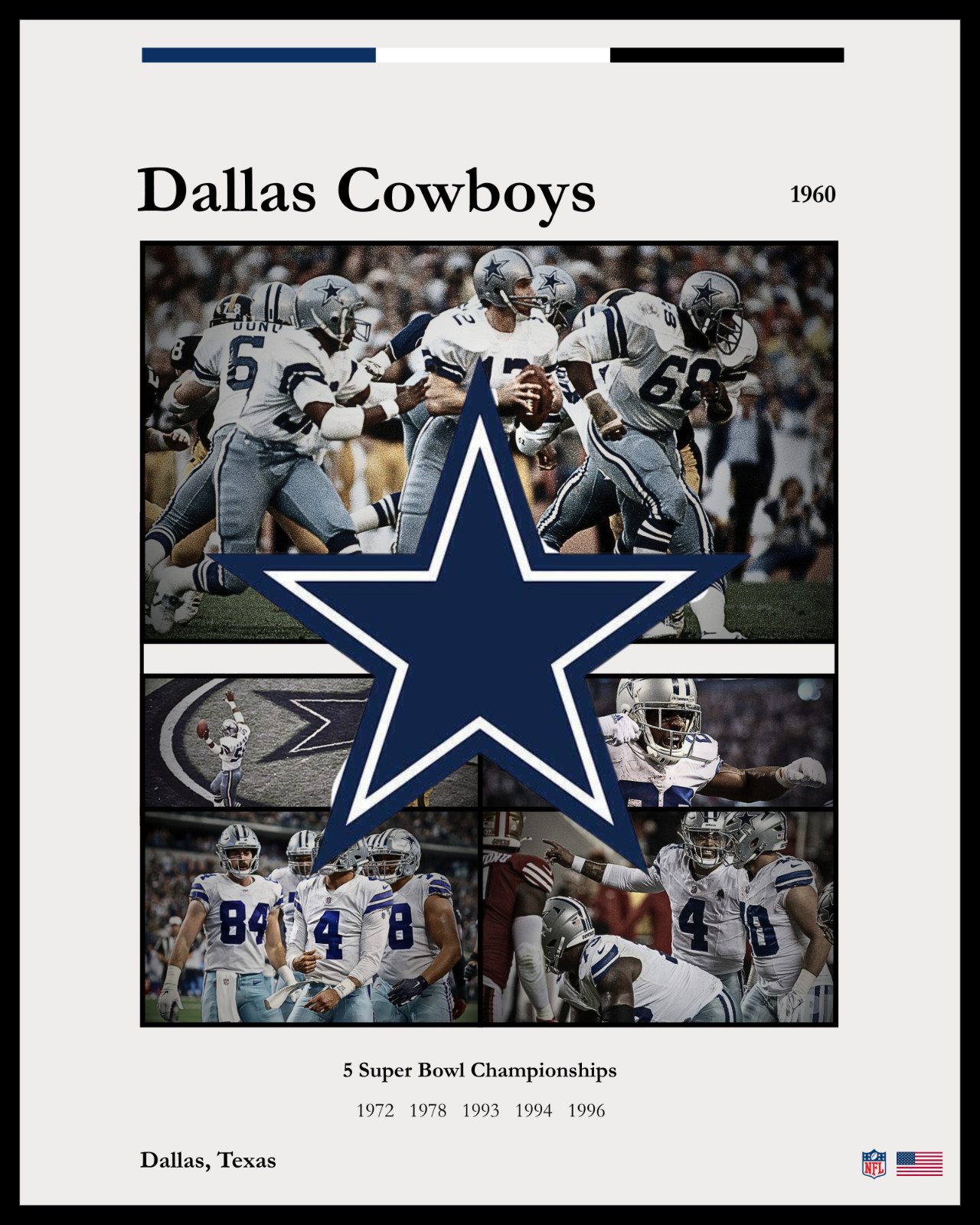 NFL Dallas Cowboys Original Classic Matte or Semi-Glossy Poster 10″ x 8″ in