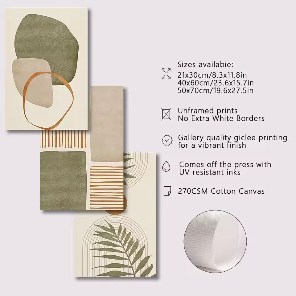 Simple Style Canvas Print Posters Wall Art Painting Set Tropical Leaves Abstract