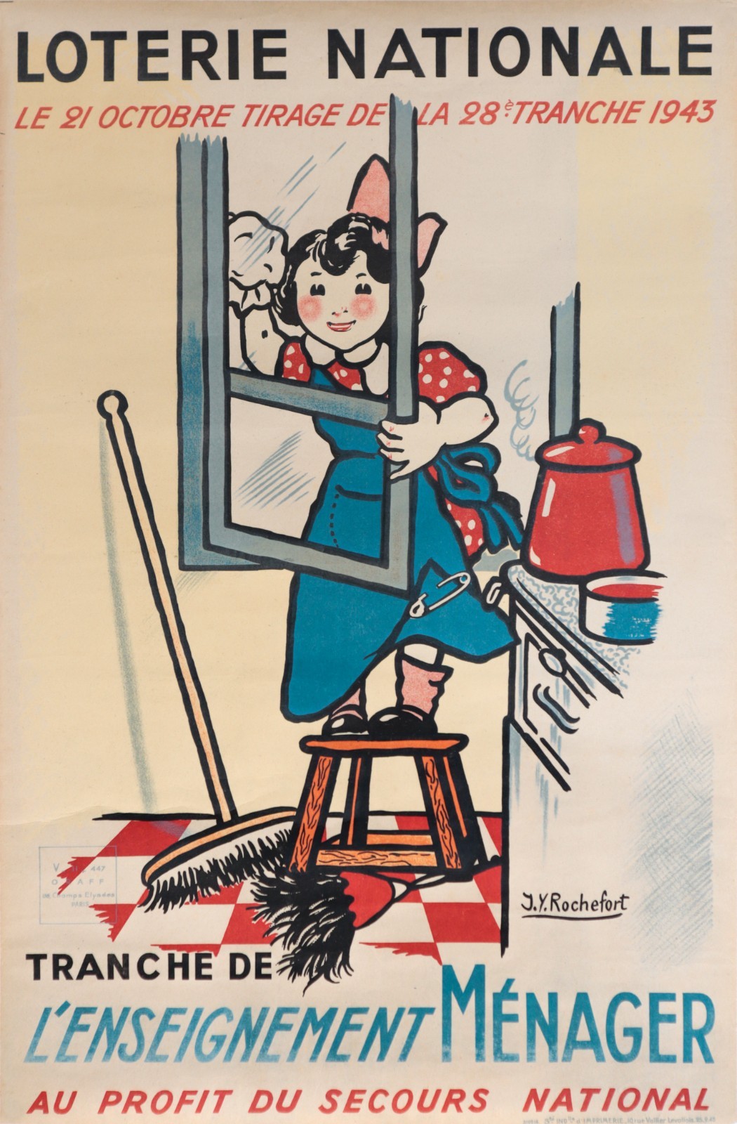 1943 French Loterie Nationale Poster – “Tranche de l’Enseignement Ménager”