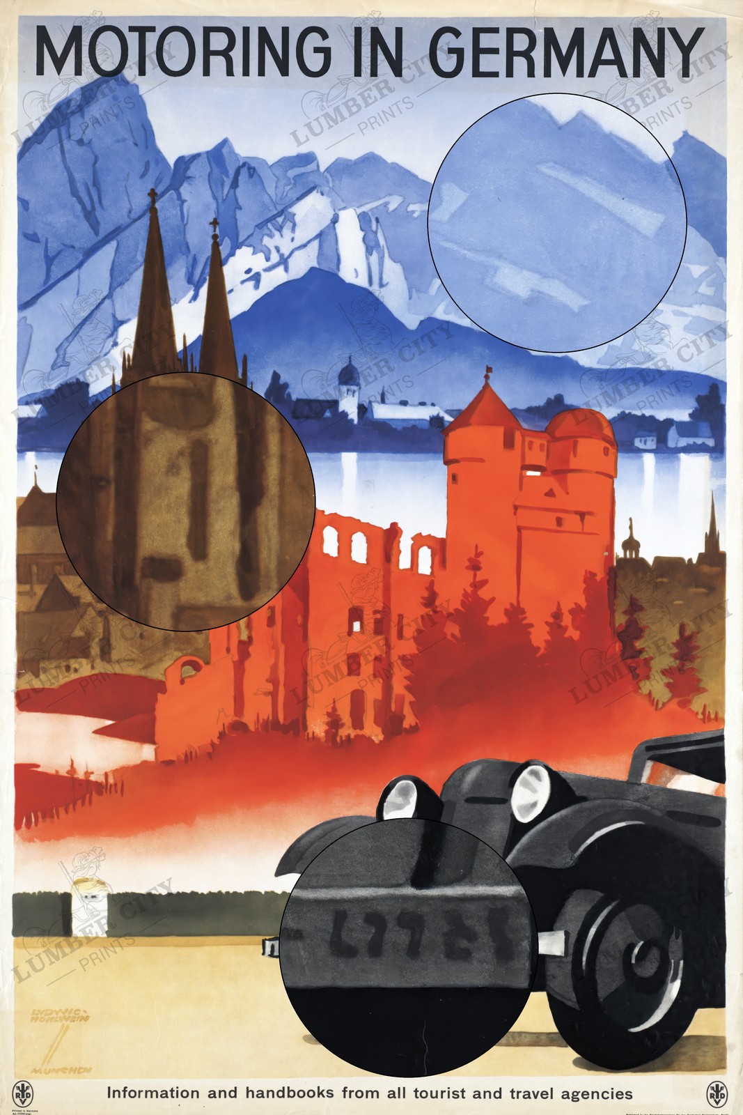 Motoring in Germany 1935 Hohlwein Vintage Travel Poster Print Art Car Deco