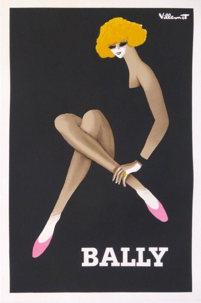 Bally PINK SHOES Bernard Villemot vintage poster on linen
