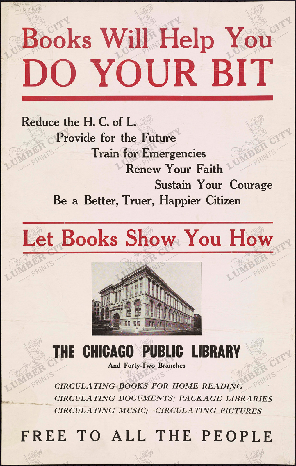 Chicago Public Library Vintage 1914 Reproduction Poster Print Wall Art