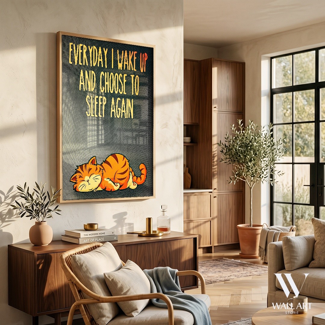 Cute Cat Humor Poster | Relaxed Wall Art | Bedroom Decor