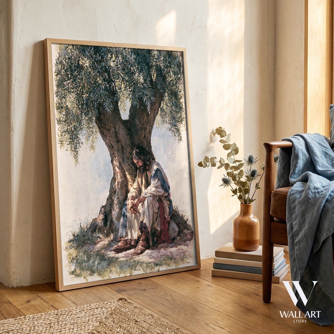 Contemplative Figure Realism Poster | Spiritual Wall Art | Living Room Decor