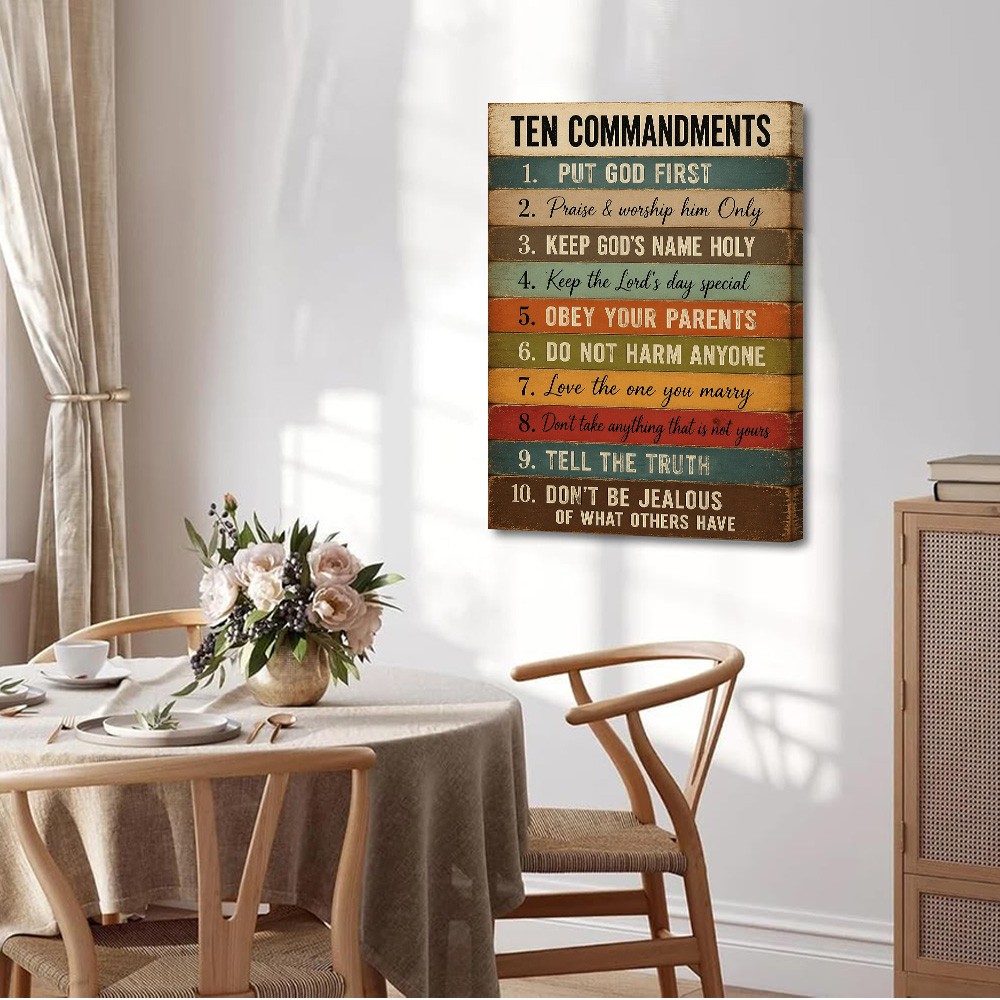 Ten Commandments Wood Plank Canvas Poster Wall Art Home Decor Sign Rules