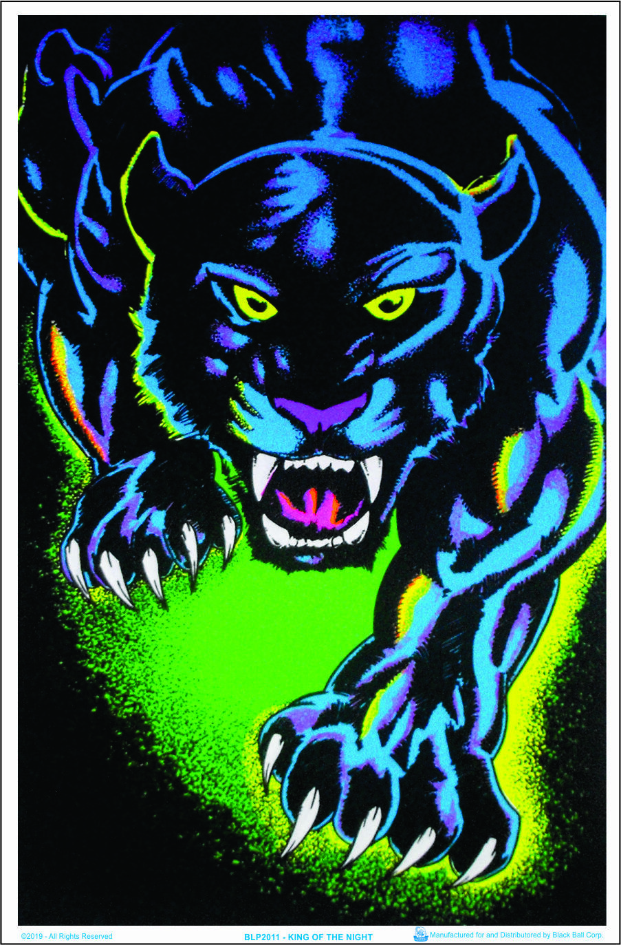 King of The Night Panther Black Cat Blacklight Poster – Flocked – 23″ x 35″