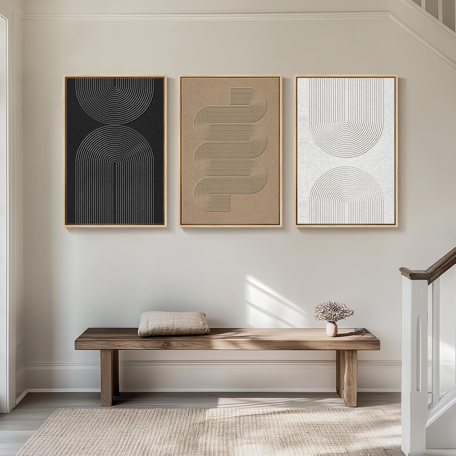 Large Boho Modern Neutral Abstract Wall Art Set for Living Room Bedroom Office 3