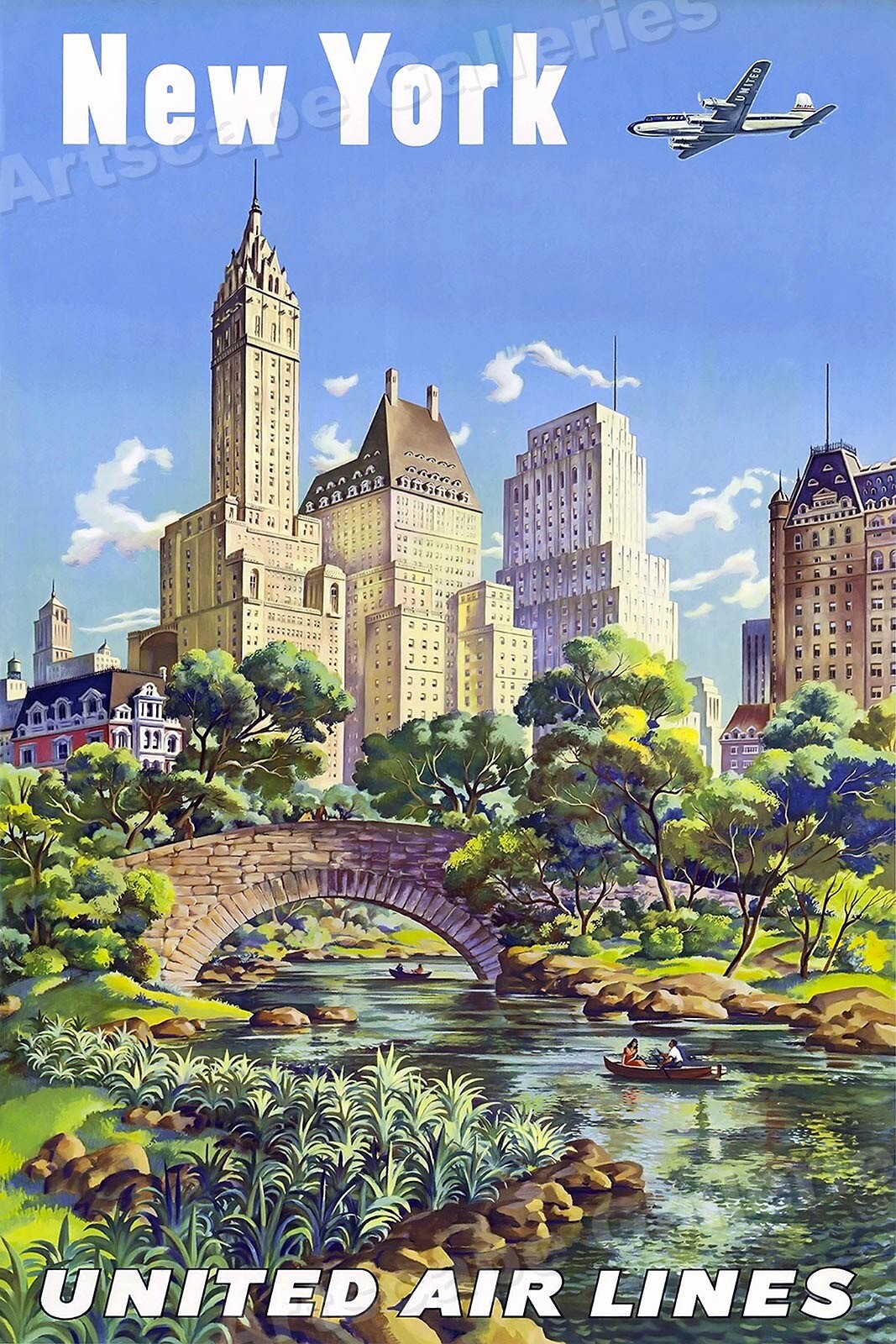 New York Classic 1950s Vintage Style Airline Travel Poster – 16×24