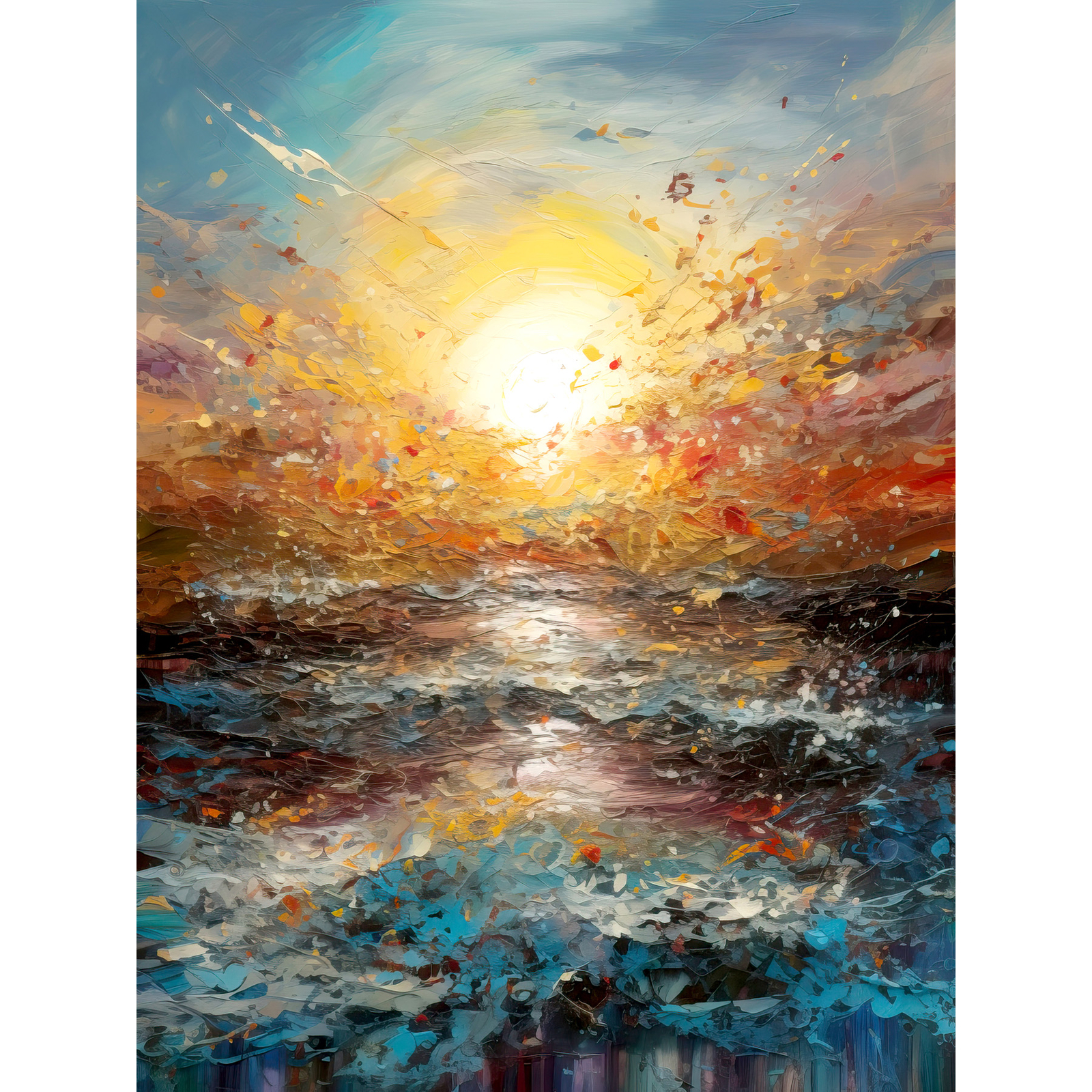 Sunrise at Sea Abstract Seascape Splatter Art Huge Wall Art Poster Print Giant