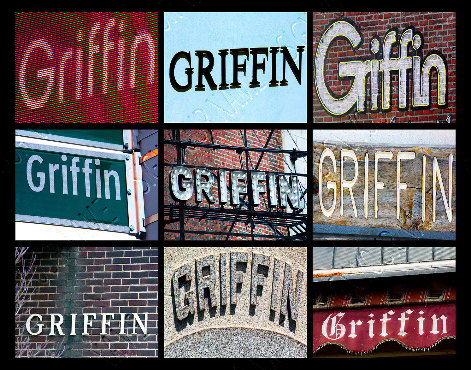 GRIFFIN Name Poster featuring photos of actual signs