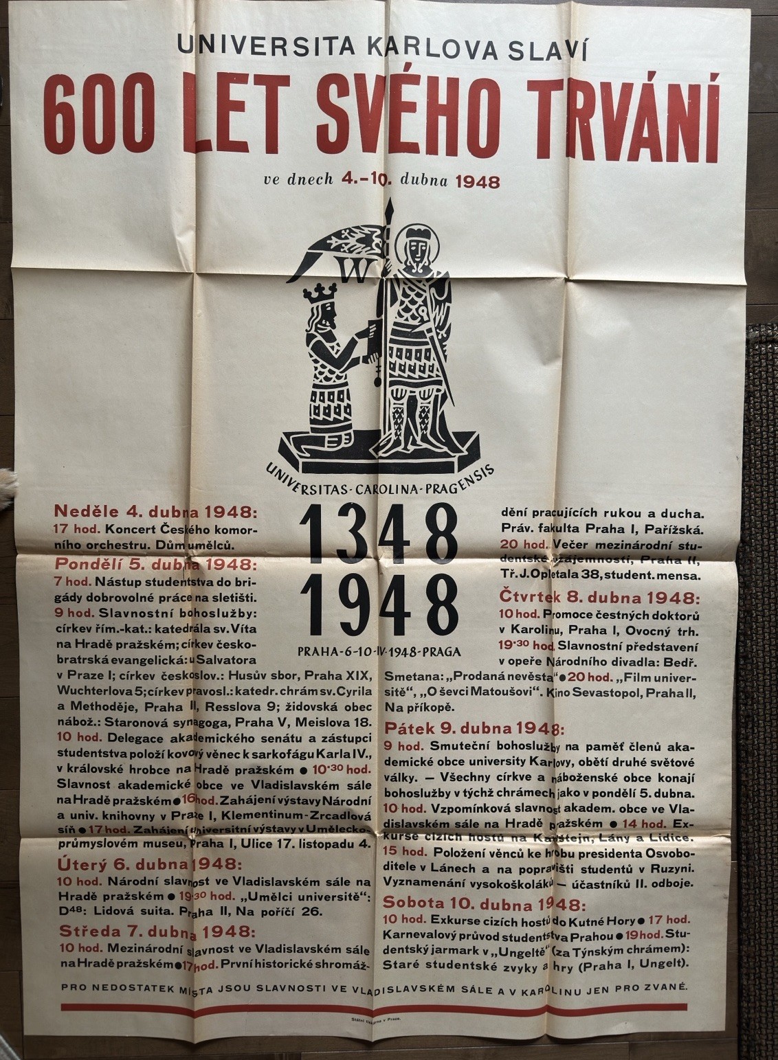 RARE Charles University 600th Anniversary Original Poster 1948 Czech Mid-Century