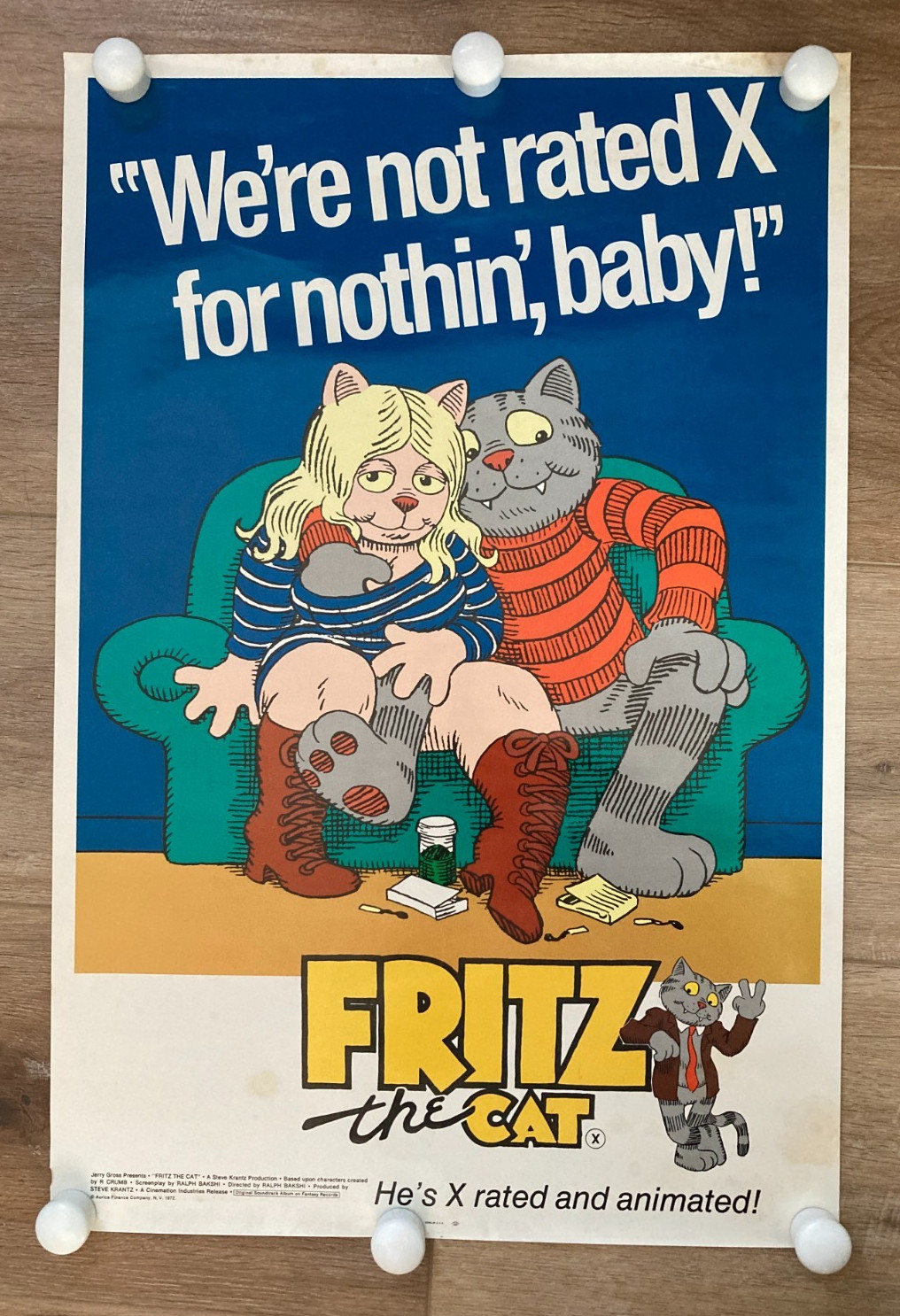Vintage 1972 Fritz the Cat movie poster R. Crumb Rolled Not Folded 18″ x 27″