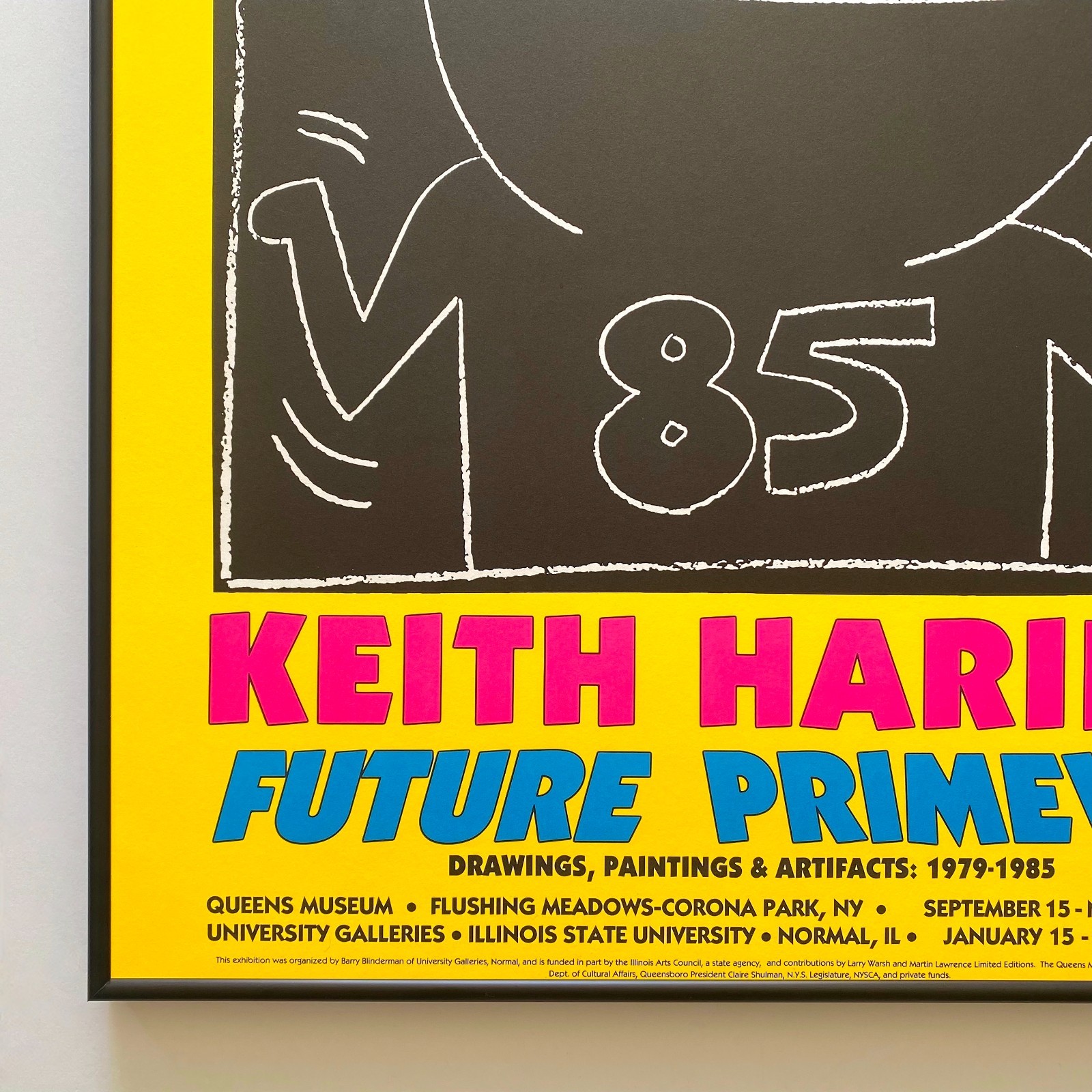 KEITH HARING RARE 1990 LITHO PRINT FRAMED POP ART EXHIBIT POSTER “UNTITLED” 1985