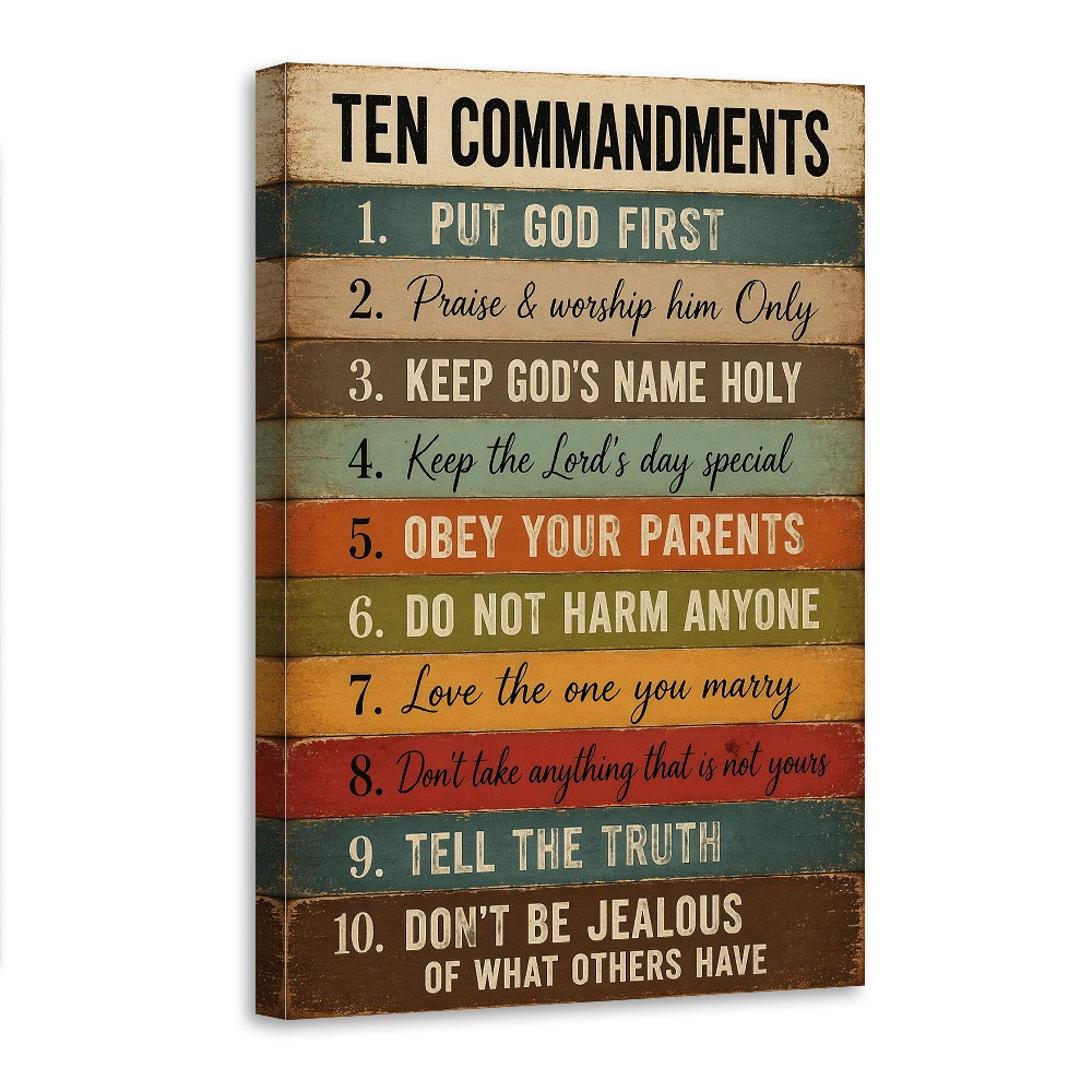 Ten Commandments Wood Plank Canvas Poster Wall Art Home Decor Sign Rules
