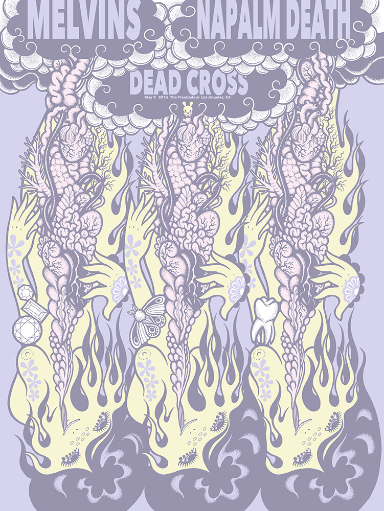 MELVINS / NAPALM DEATH / DEAD CROSS – LA 2016 silkscreened poster Junko Mizuno