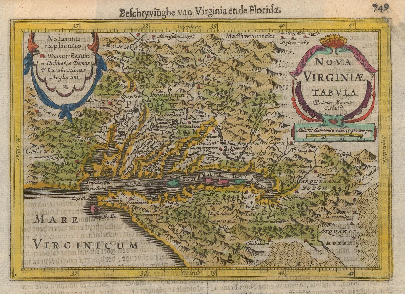 Chesapeake Bay Virginia & Maryland USA 1630 Vintage Historic Map Poster Print