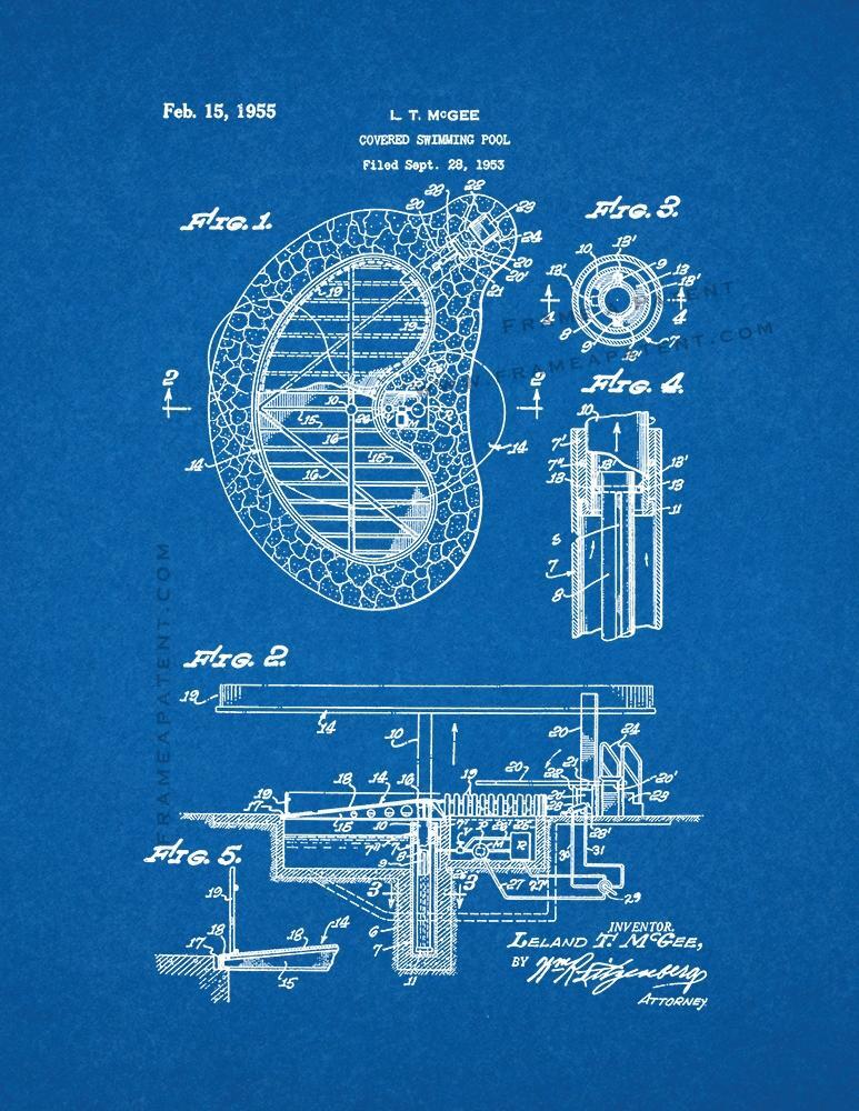 Covered Swimming Pool Patent Print Blueprint