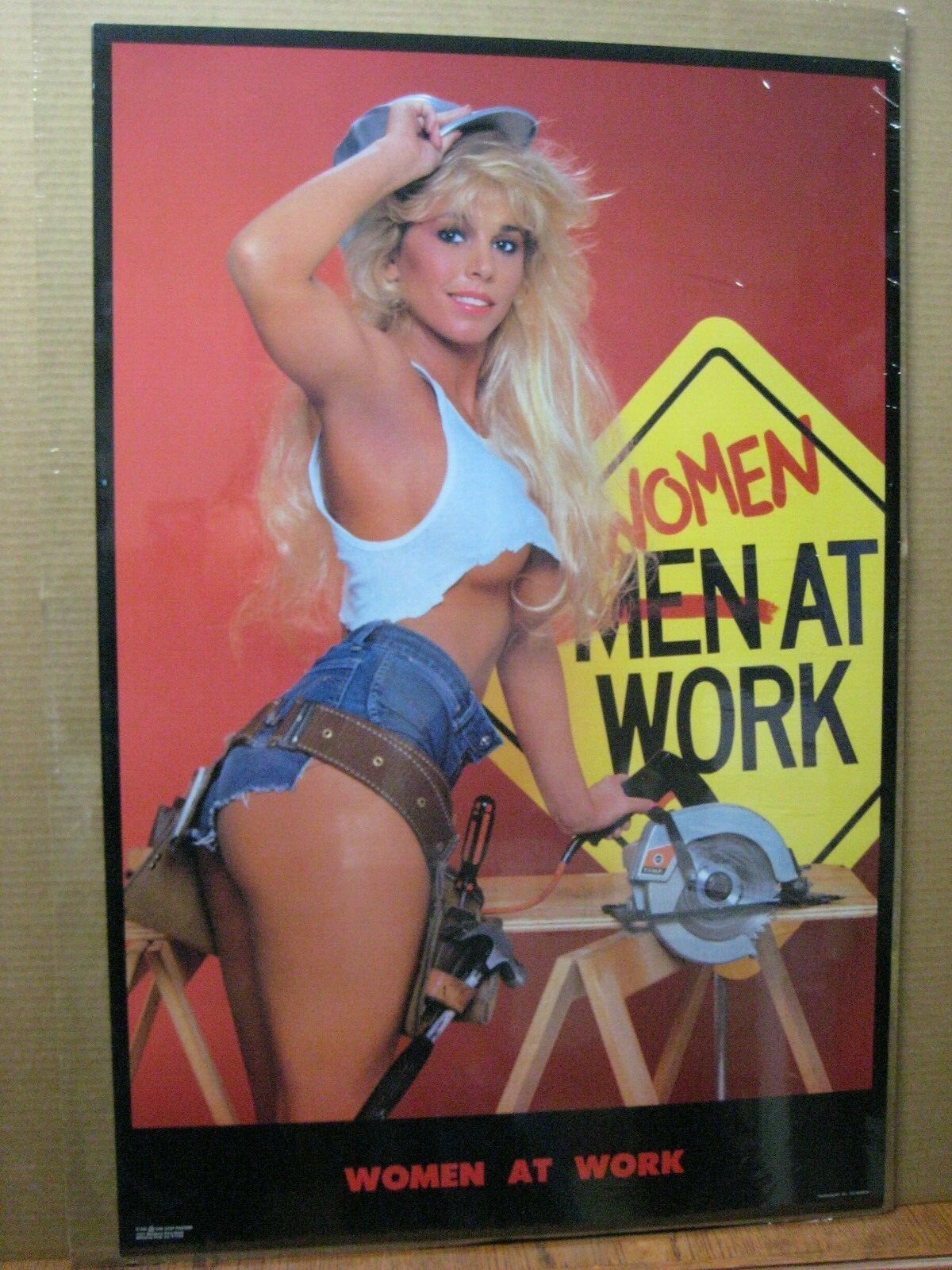 women at work hot girl man cave garage vintage Poster Construction 13618